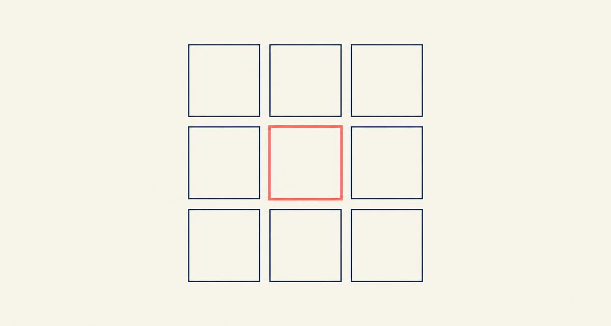 Grid of nine ad placeholders with one variant outlined as the winner