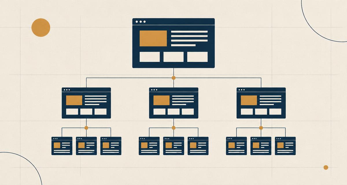 Diagram of a site architecture: one hub page linking down to category and detail pages